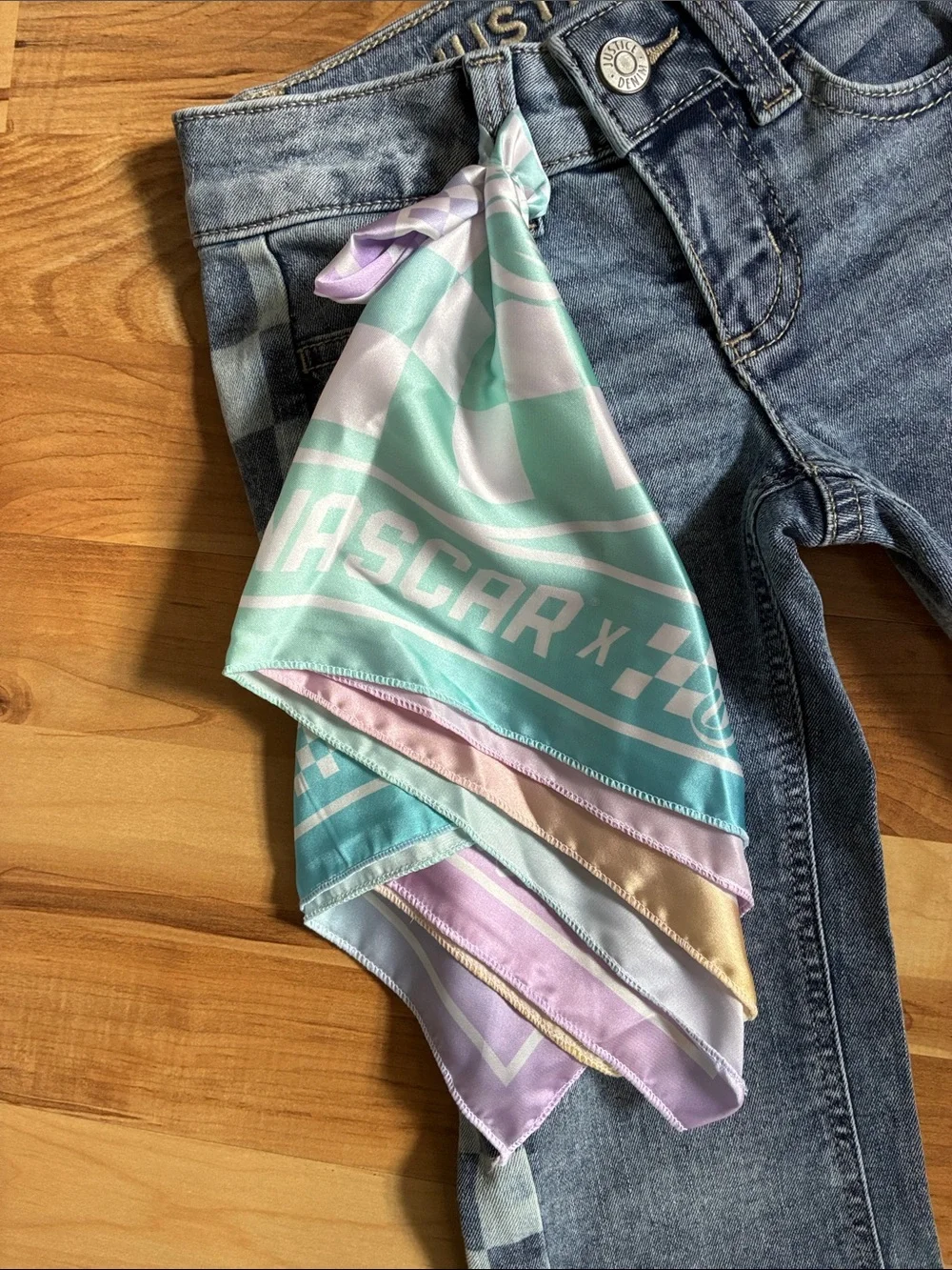 NASCAR x Justice Light Wash Denim Jeans And Bandana - Multiple Sizes